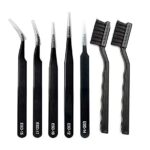 7Pcs ESD Anti Static Tool Tweezers, Made of Stainless Steel With ESD Brush